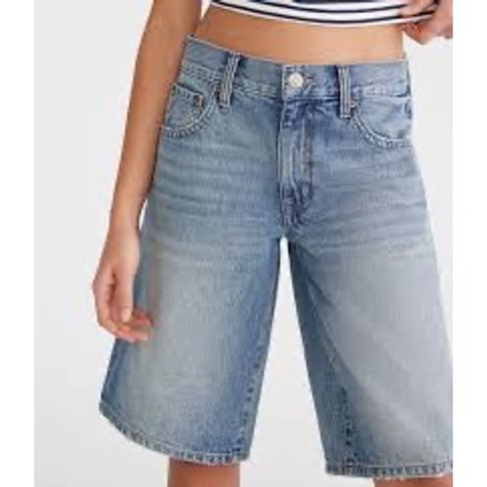 Aeropostale Baggy Jort Women Medium Wash‎ Denim Carpenter Shorts Blue Size S
